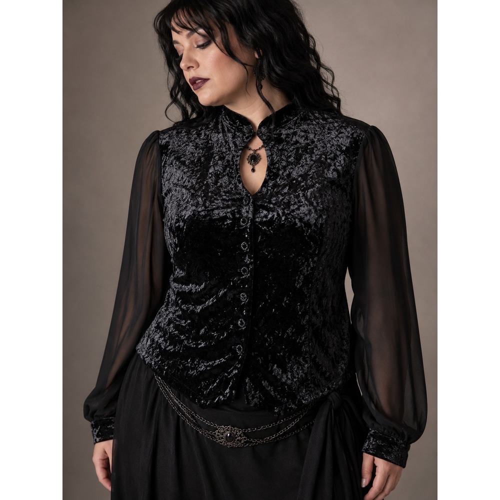 Goth Crushed Velvet Sheer Sleeve Victorian Ren Faire Top XL David Rose Night